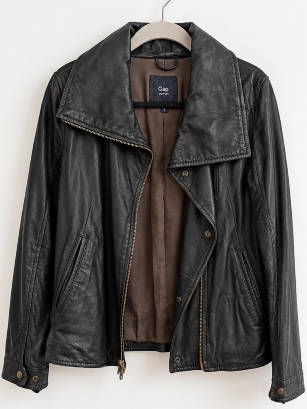 Vintage Gap Edition Black Leather Moto Jacket Size S Y2K